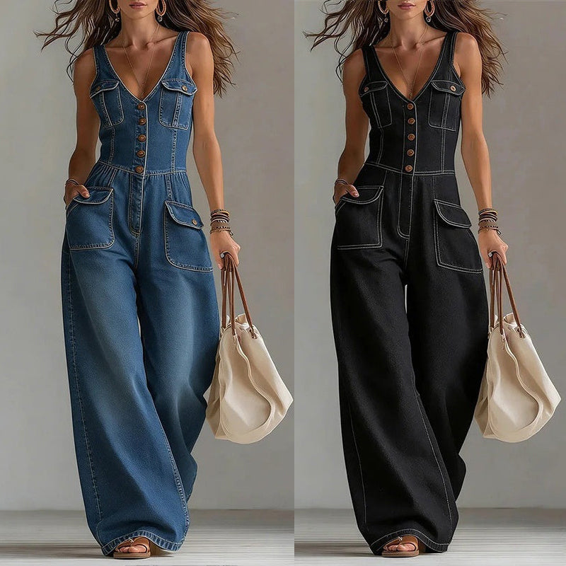 π LIMITED-TIME 59% OFF! π₯ Women's Denim Jumpsuit β Button-Front, Wide-Legβ¨