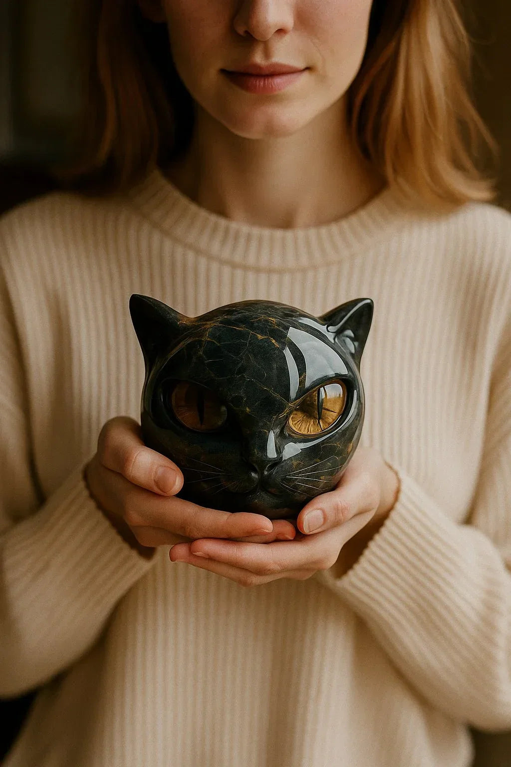 Olyvane – Mystical Black Cat Head Sculpture