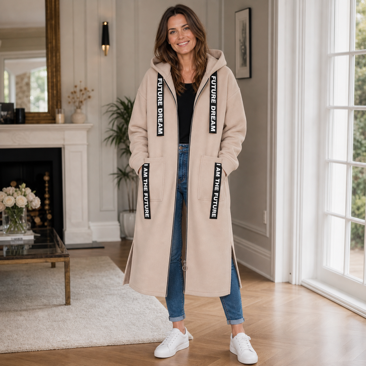 Olivia Women's Longline Fleece Hooded Coat