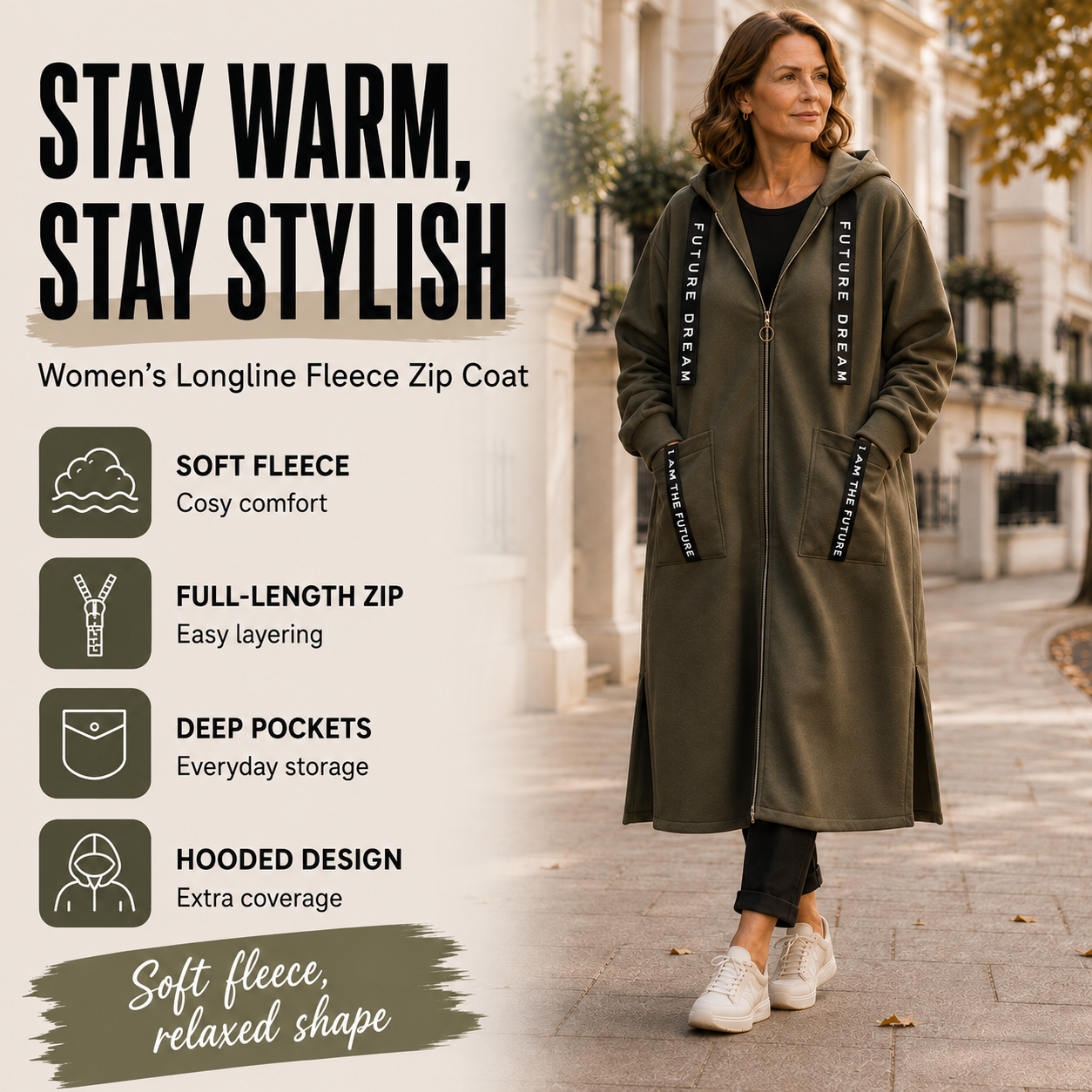 Olivia Women's Longline Fleece Hooded Coat