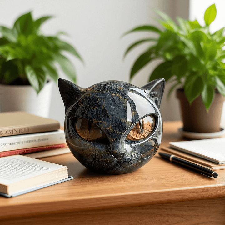 Olyvane – Mystical Black Cat Head Sculpture