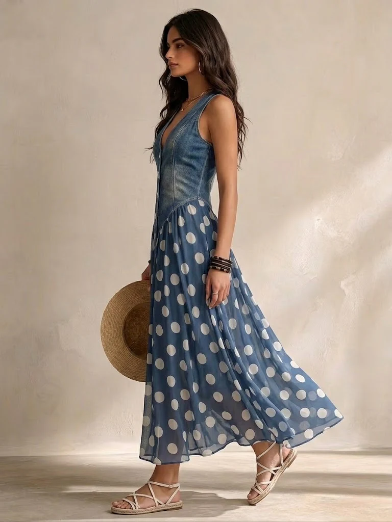 Bianca | Polka Dot Chiffon Midi Dress