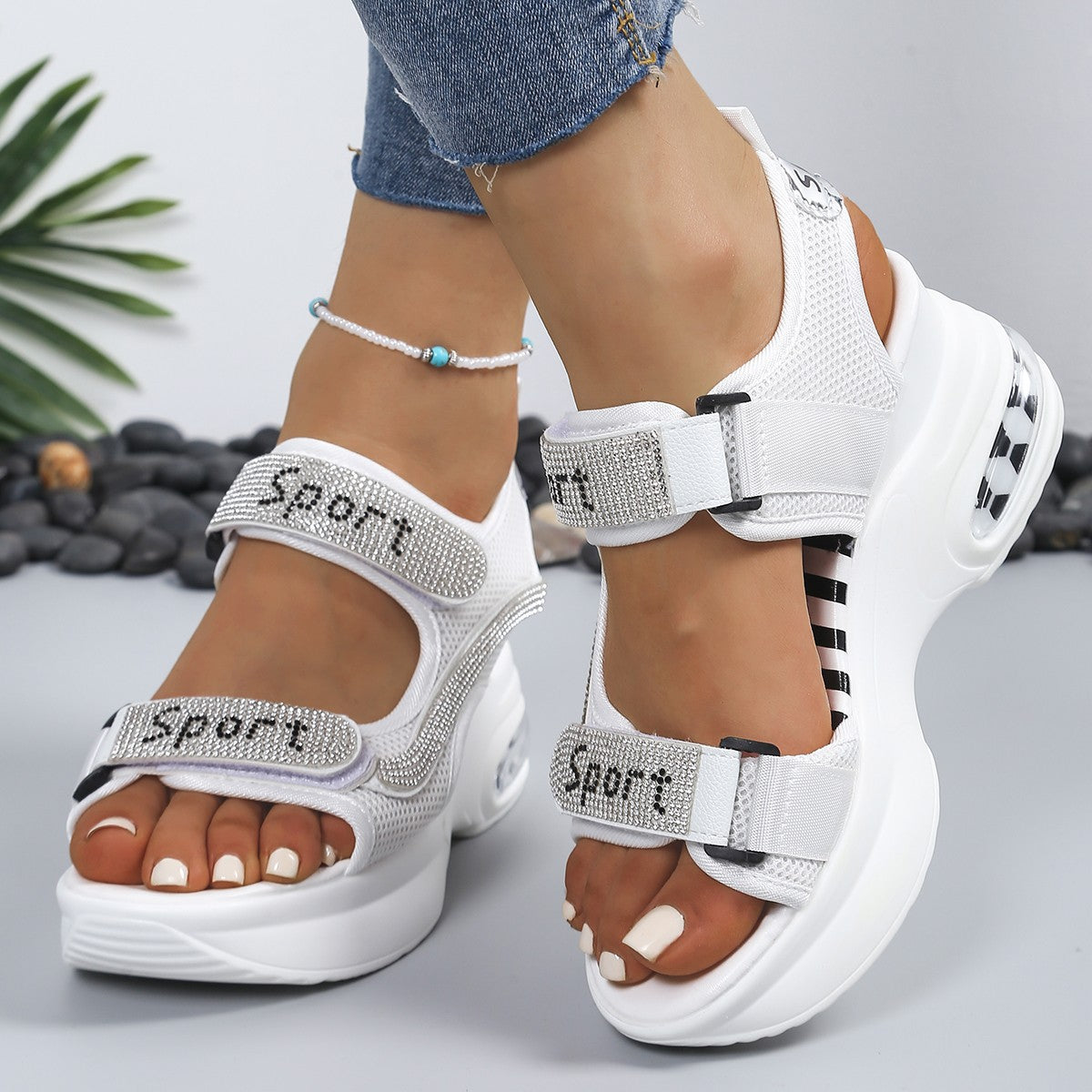 Women’s orthopedic platform sandals with crystals