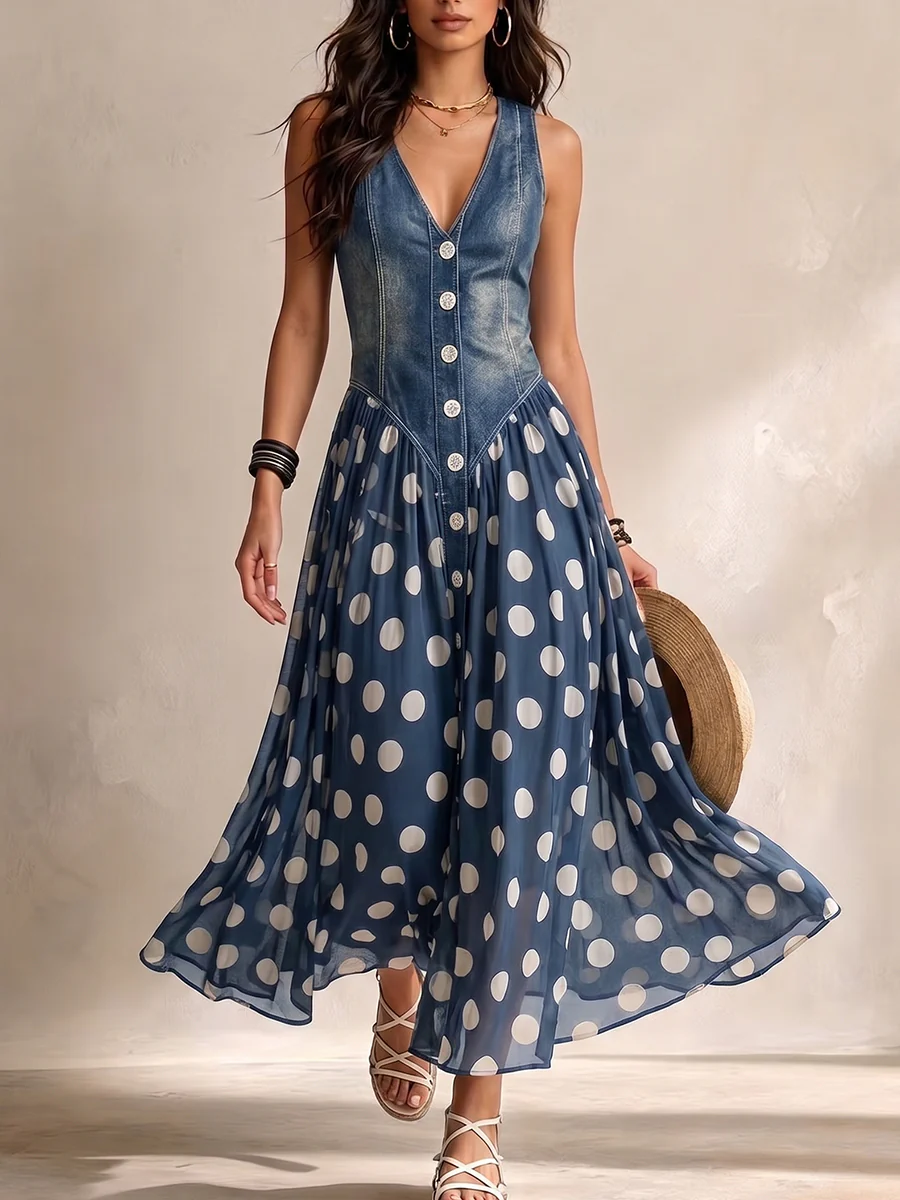 Bianca | Polka Dot Chiffon Midi Dress
