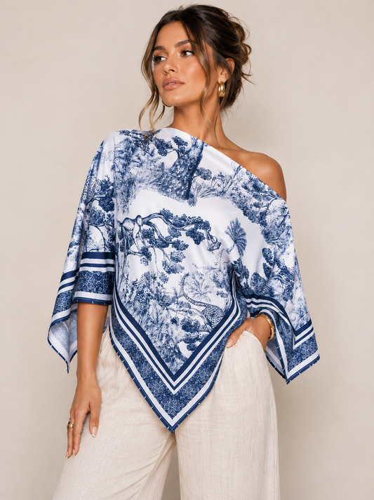 Olyvane | Elegant Asymmetrical Printed Blouse