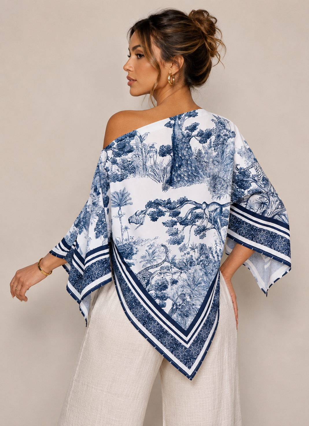Olyvane | Elegant Asymmetrical Printed Blouse