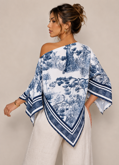 Olyvane | Elegant Asymmetrical Printed Blouse