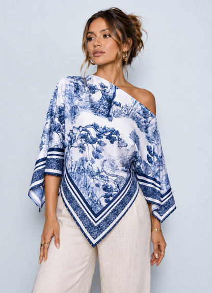 Olyvane | Elegant Asymmetrical Printed Blouse