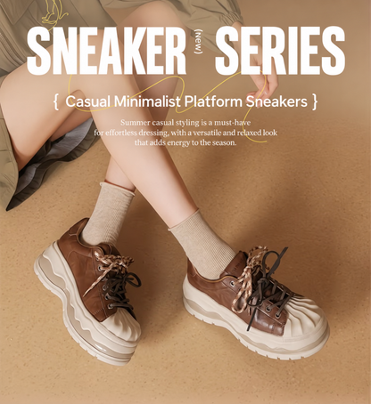 Brown Chunky Platform Sneakers with Ribbed Toe Detail