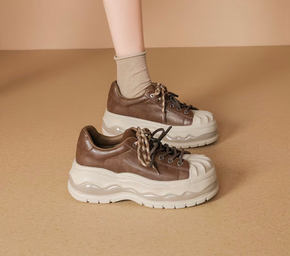 Brown Chunky Platform Sneakers with Ribbed Toe Detail