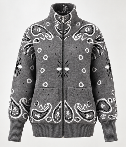 Paisley Zip Knit Cardigan