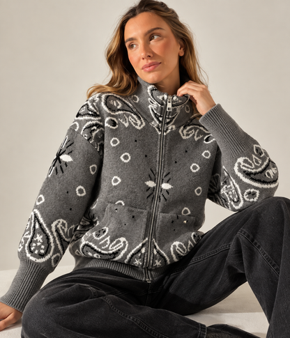 Paisley Zip Knit Cardigan
