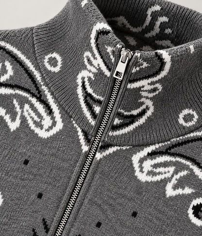 Paisley Zip Knit Cardigan