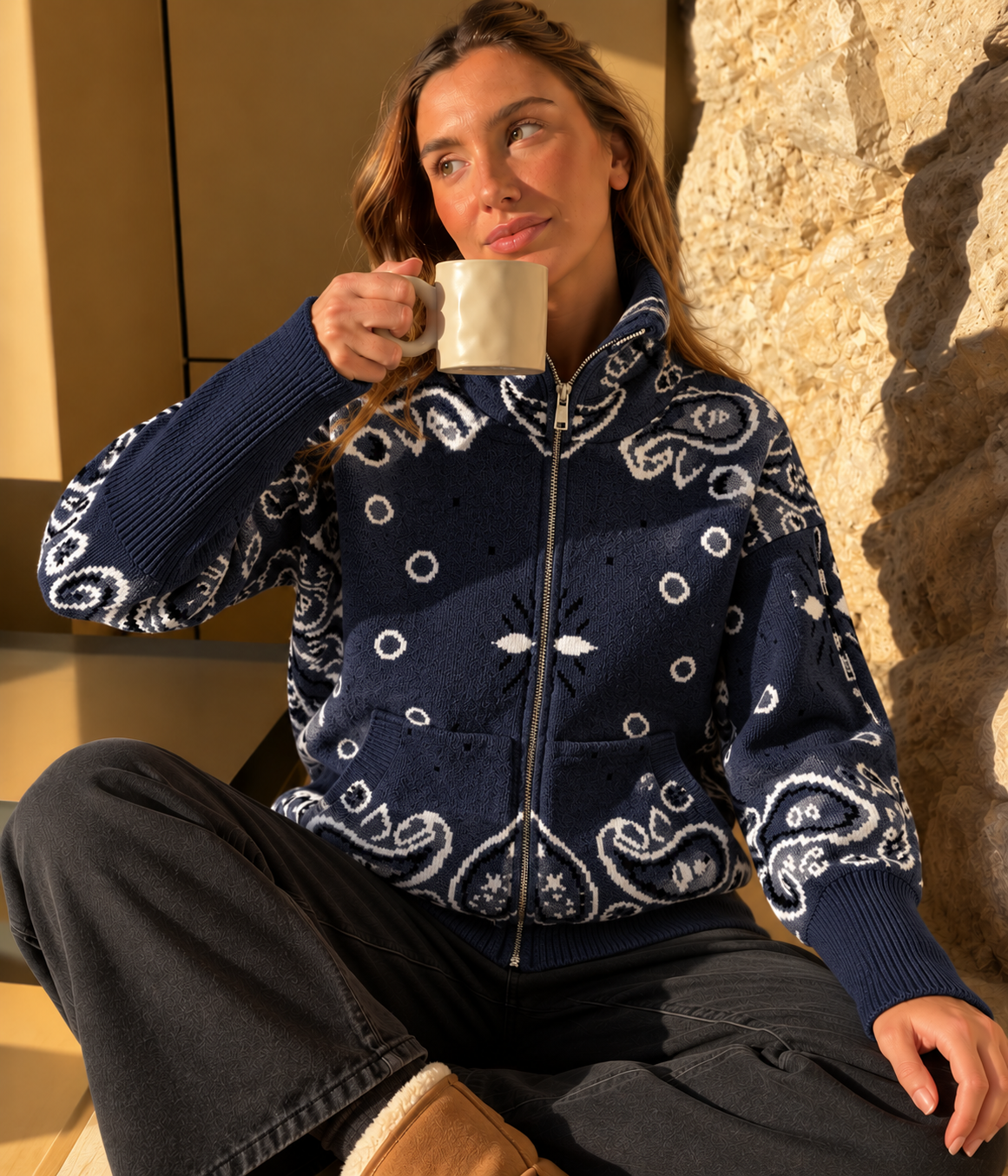 Paisley Zip Knit Cardigan