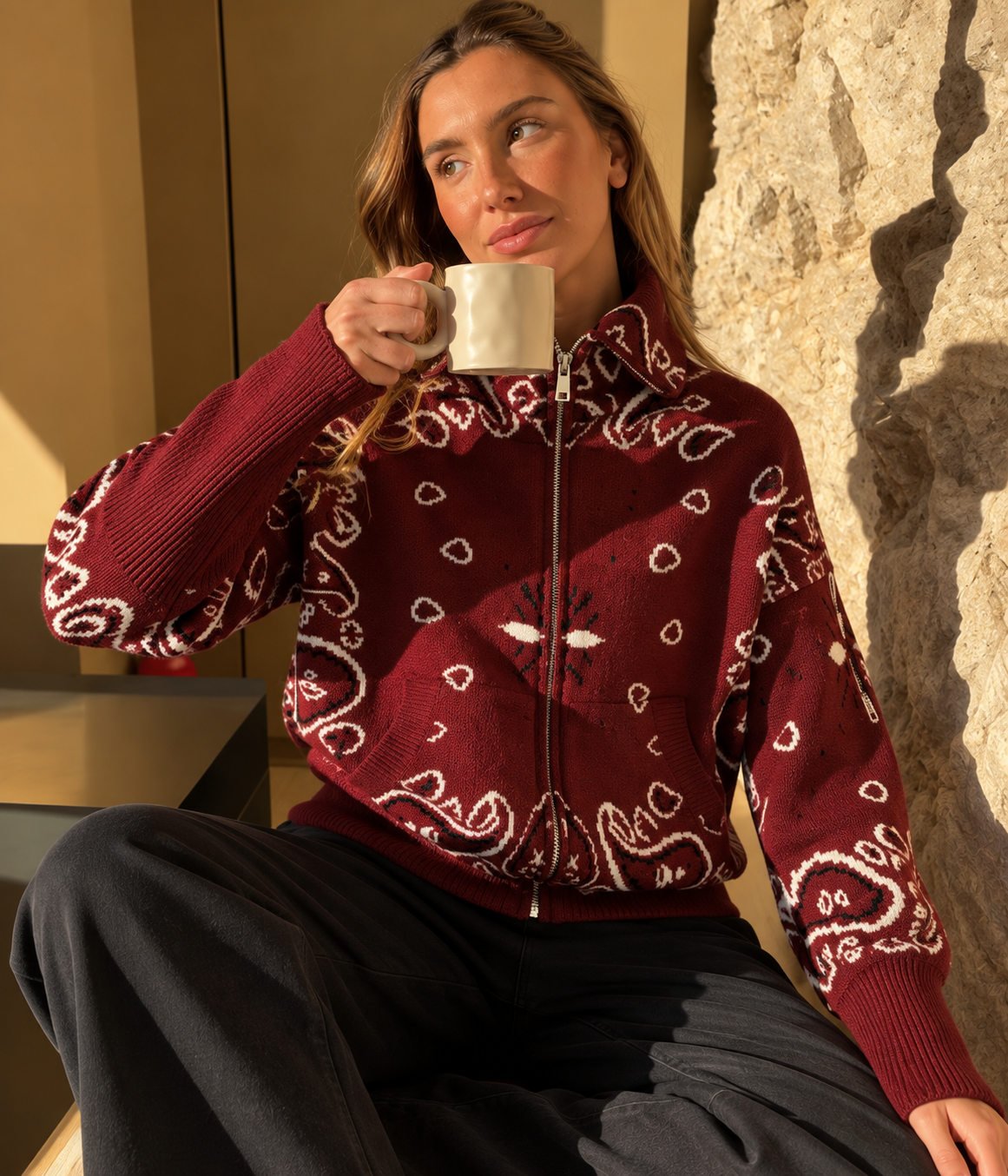 Paisley Zip Knit Cardigan