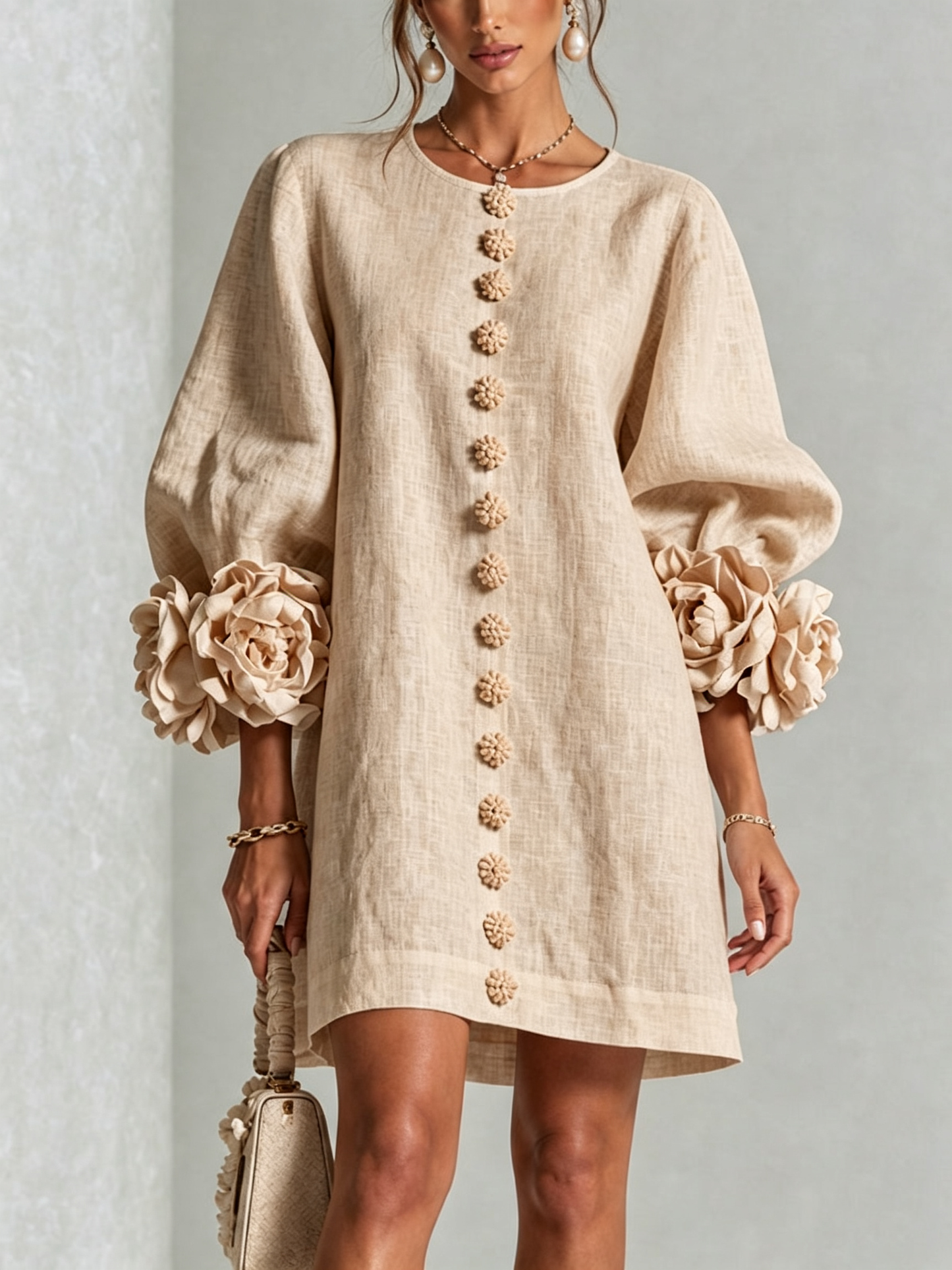 Silvia | Floral Cuff Button Mini Dress