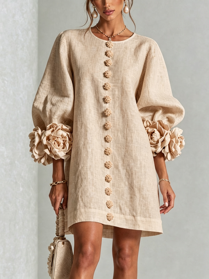Silvia | Floral Cuff Button Mini Dress