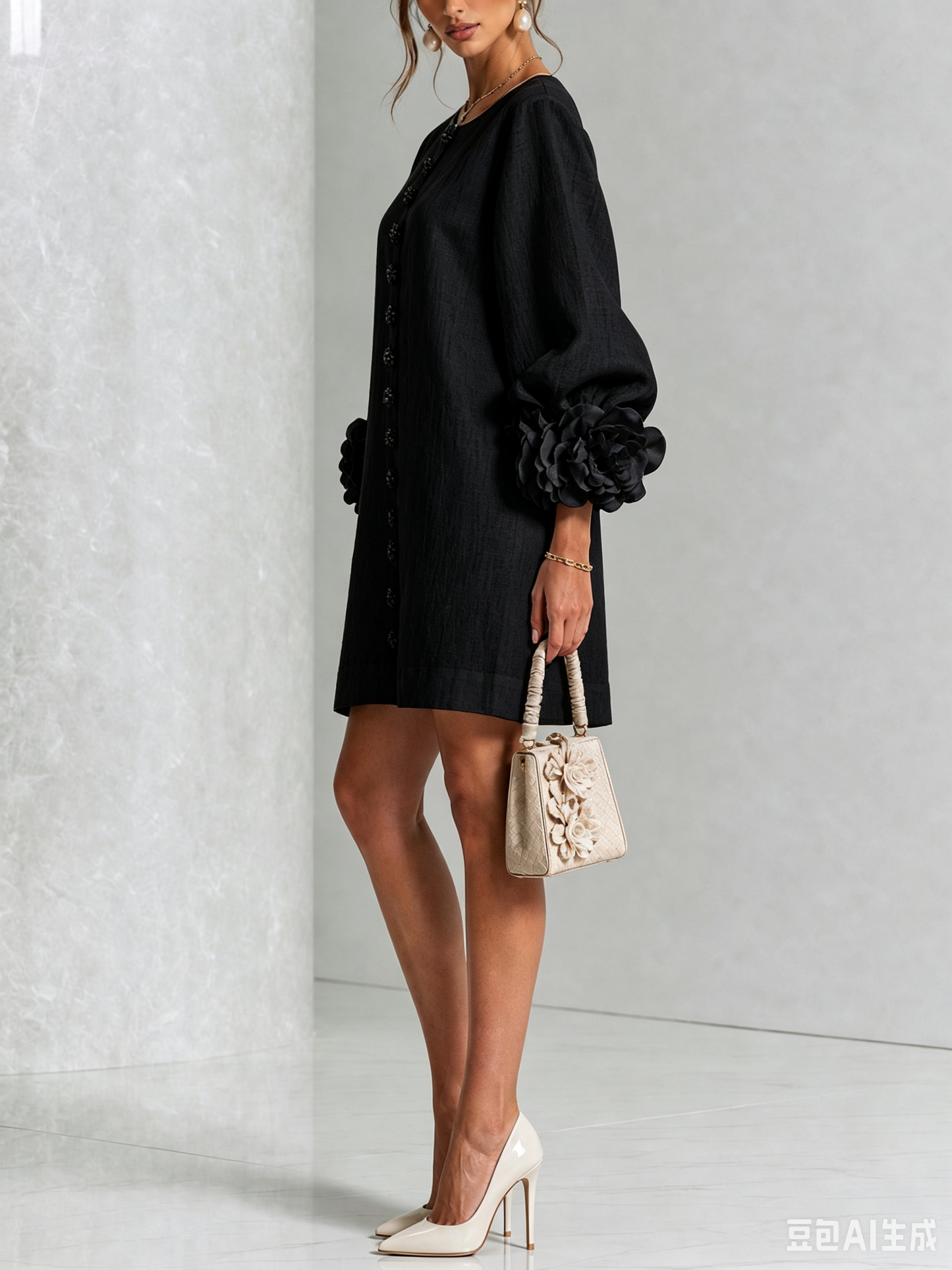 Silvia | Floral Cuff Button Mini Dress