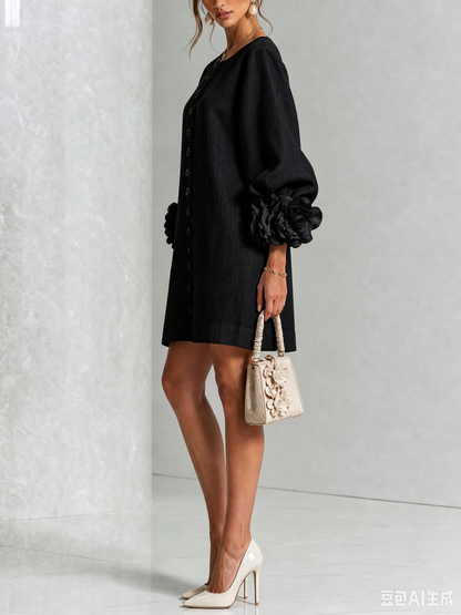 Silvia | Floral Cuff Button Mini Dress