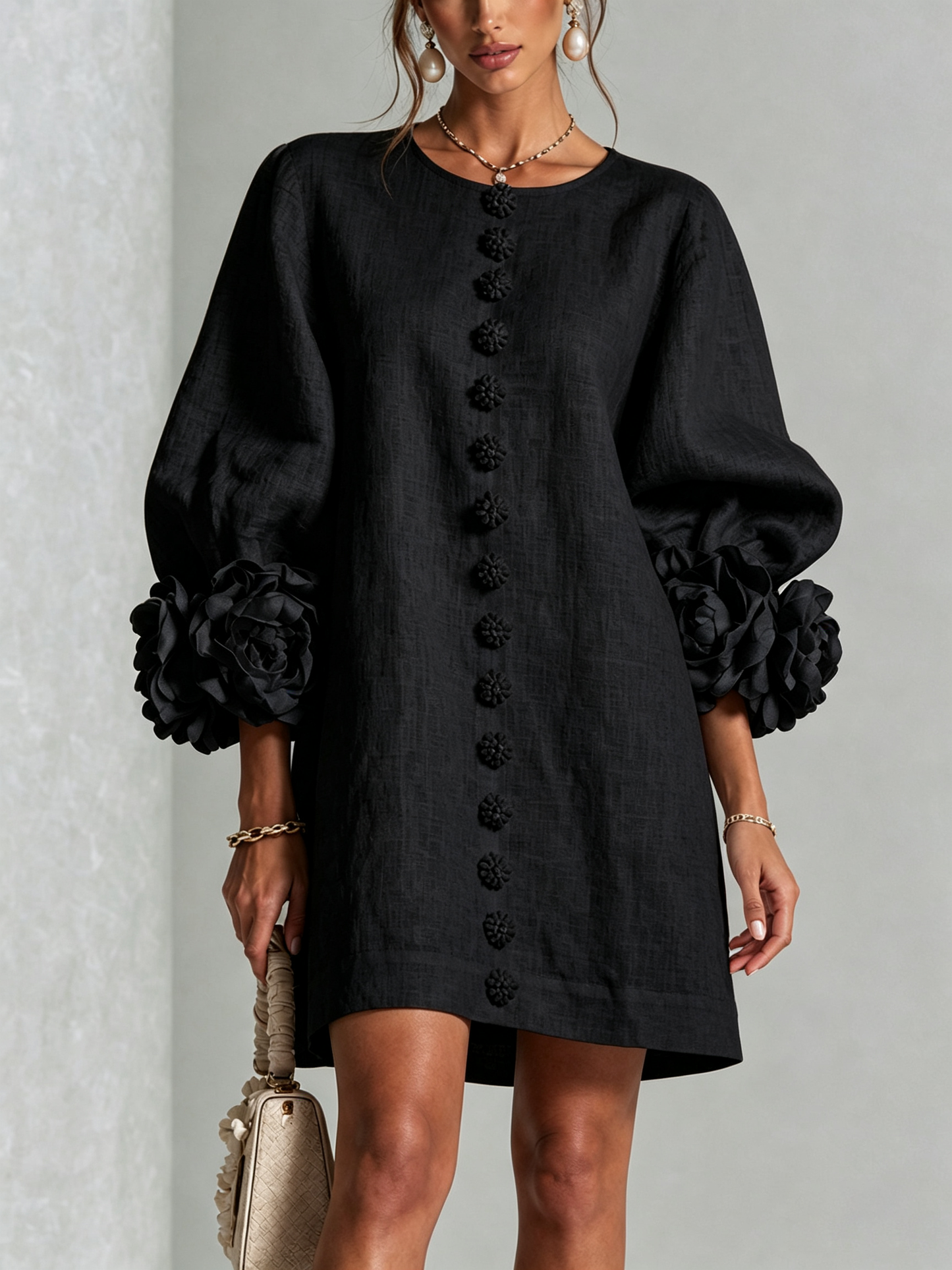 Silvia | Floral Cuff Button Mini Dress