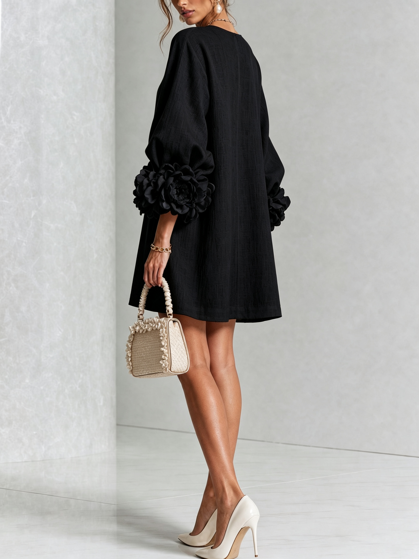 Silvia | Floral Cuff Button Mini Dress