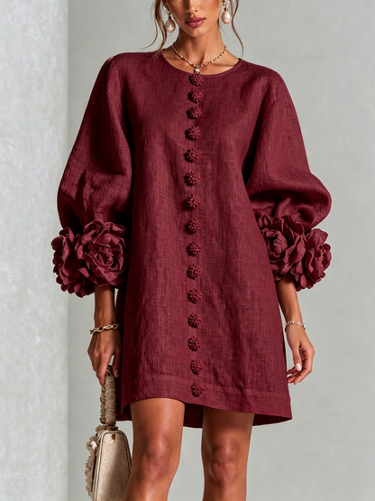 Silvia | Floral Cuff Button Mini Dress