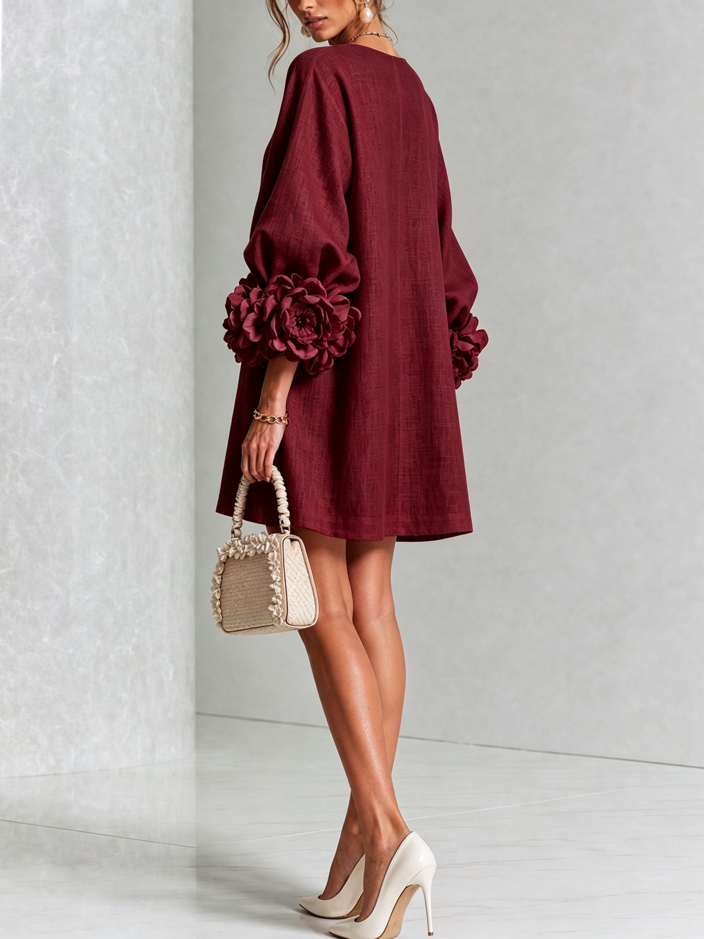 Silvia | Floral Cuff Button Mini Dress