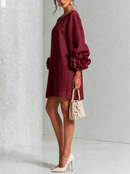 Silvia | Floral Cuff Button Mini Dress