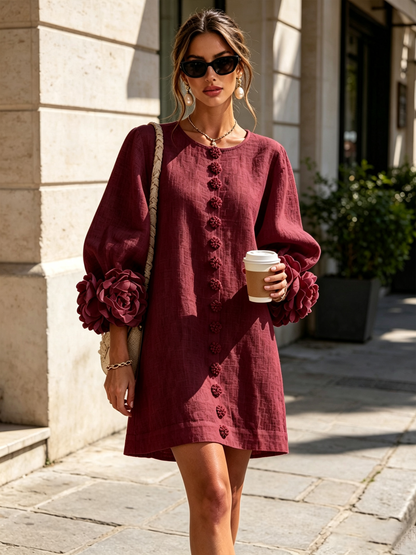 Silvia | Floral Cuff Button Mini Dress