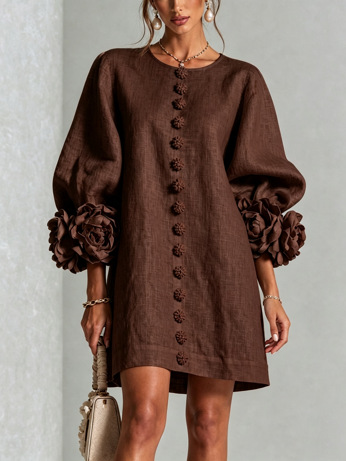 Silvia | Floral Cuff Button Mini Dress