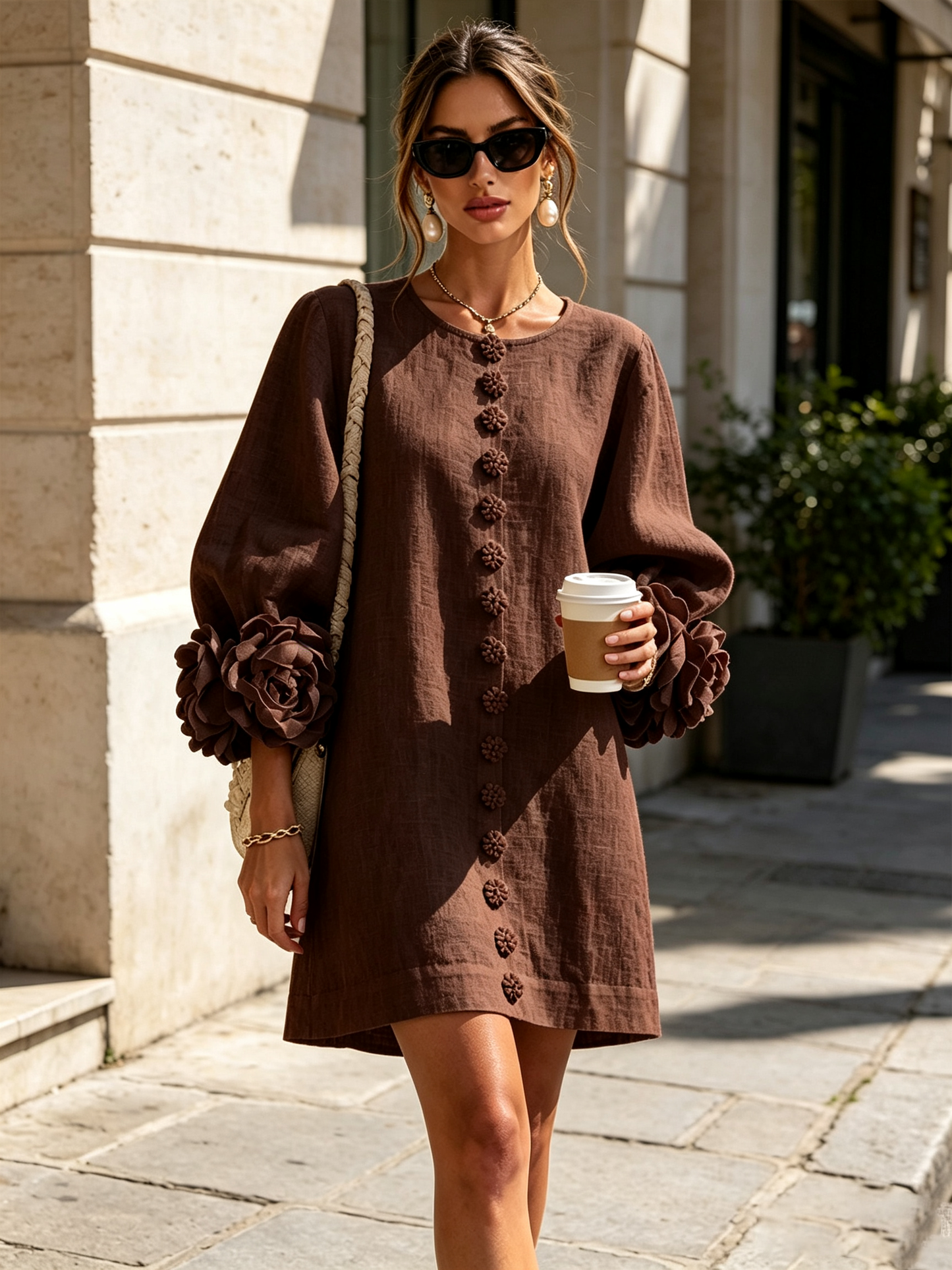 Silvia | Floral Cuff Button Mini Dress