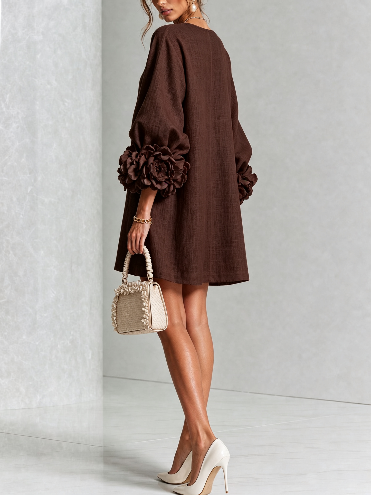 Silvia | Floral Cuff Button Mini Dress