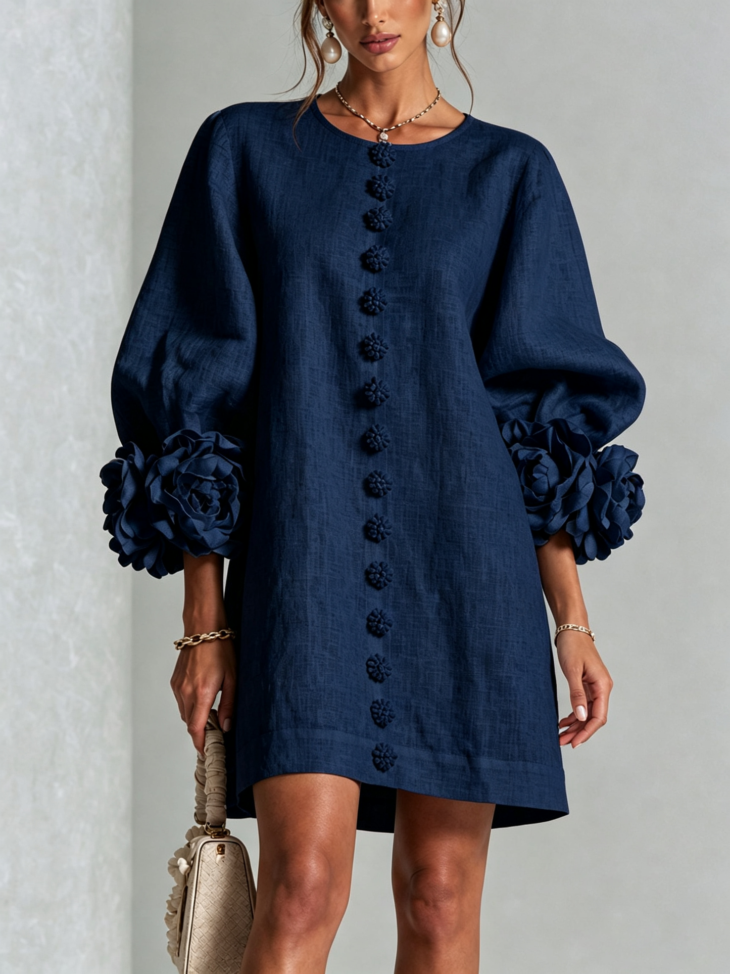 Silvia | Floral Cuff Button Mini Dress