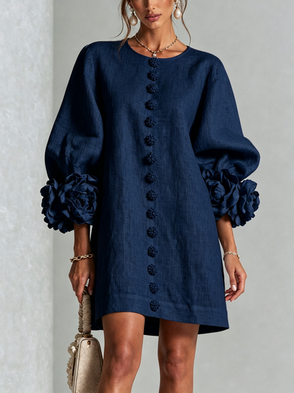 Silvia | Floral Cuff Button Mini Dress