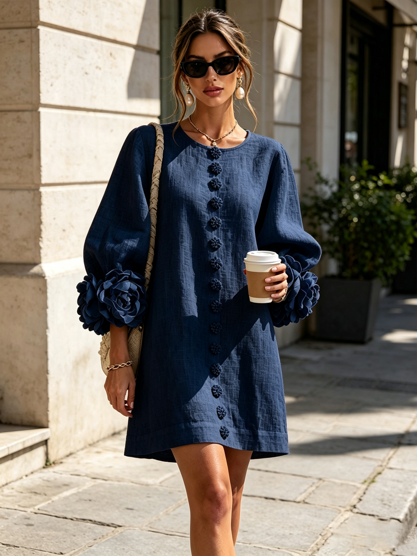 Silvia | Floral Cuff Button Mini Dress