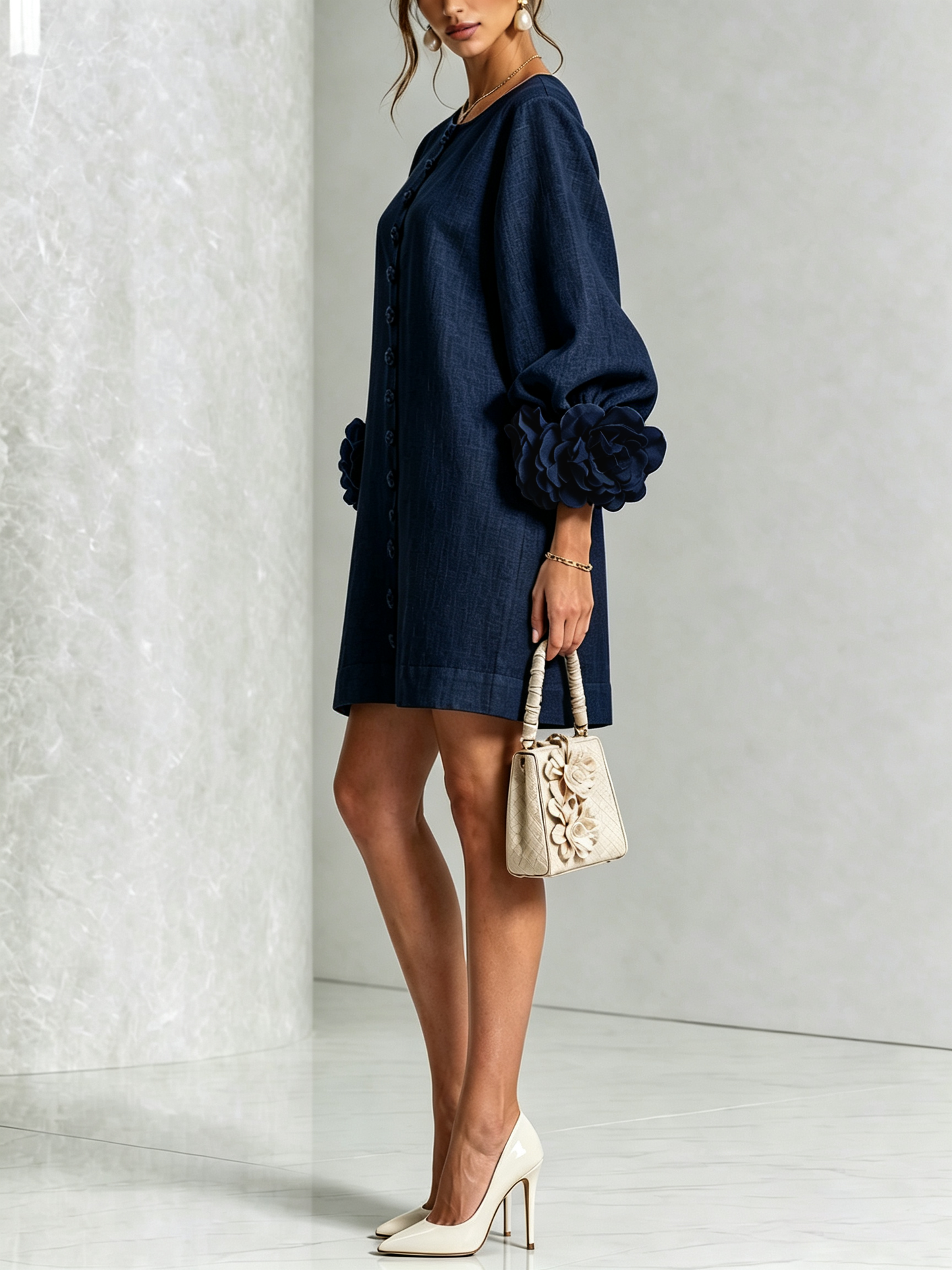 Silvia | Floral Cuff Button Mini Dress