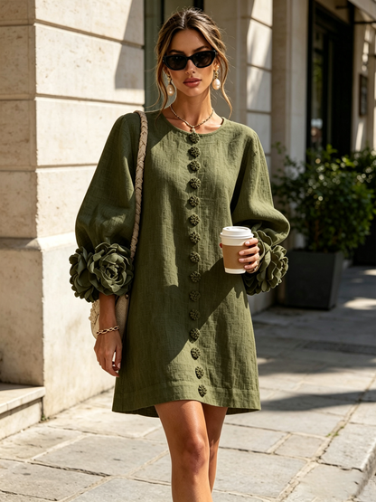 Silvia | Floral Cuff Button Mini Dress
