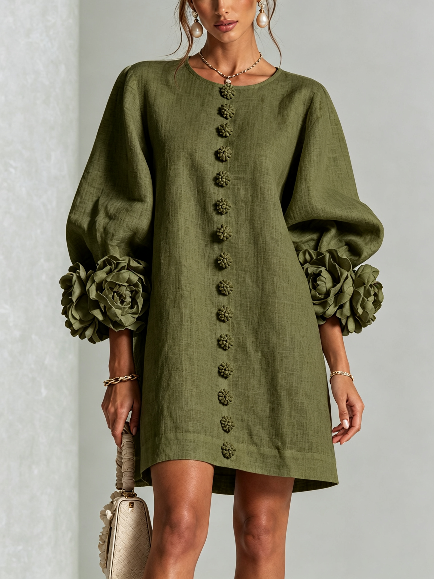Silvia | Floral Cuff Button Mini Dress