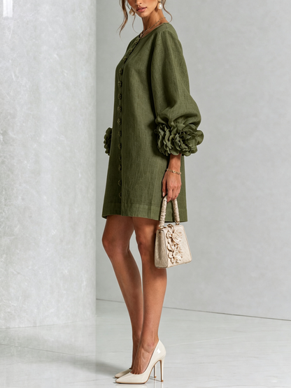 Silvia | Floral Cuff Button Mini Dress
