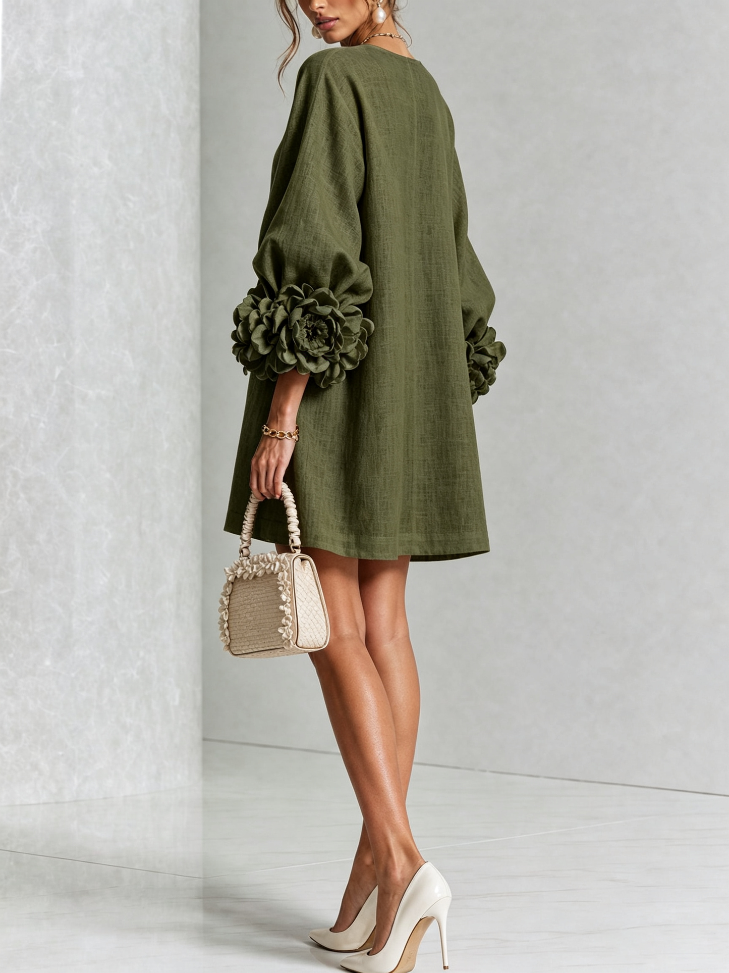 Silvia | Floral Cuff Button Mini Dress