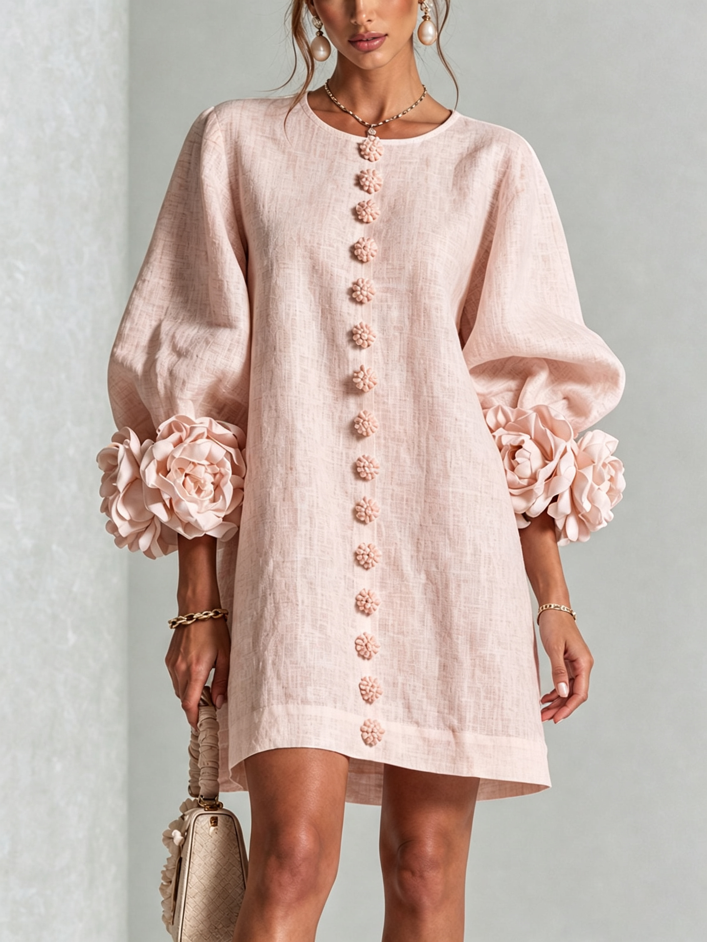 Silvia | Floral Cuff Button Mini Dress