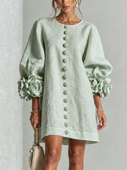 Silvia | Floral Cuff Button Mini Dress