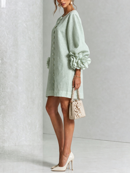 Silvia | Floral Cuff Button Mini Dress