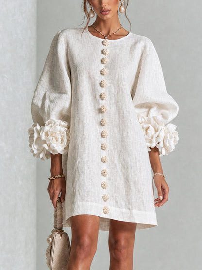 Silvia | Floral Cuff Button Mini Dress