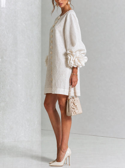 Silvia | Floral Cuff Button Mini Dress