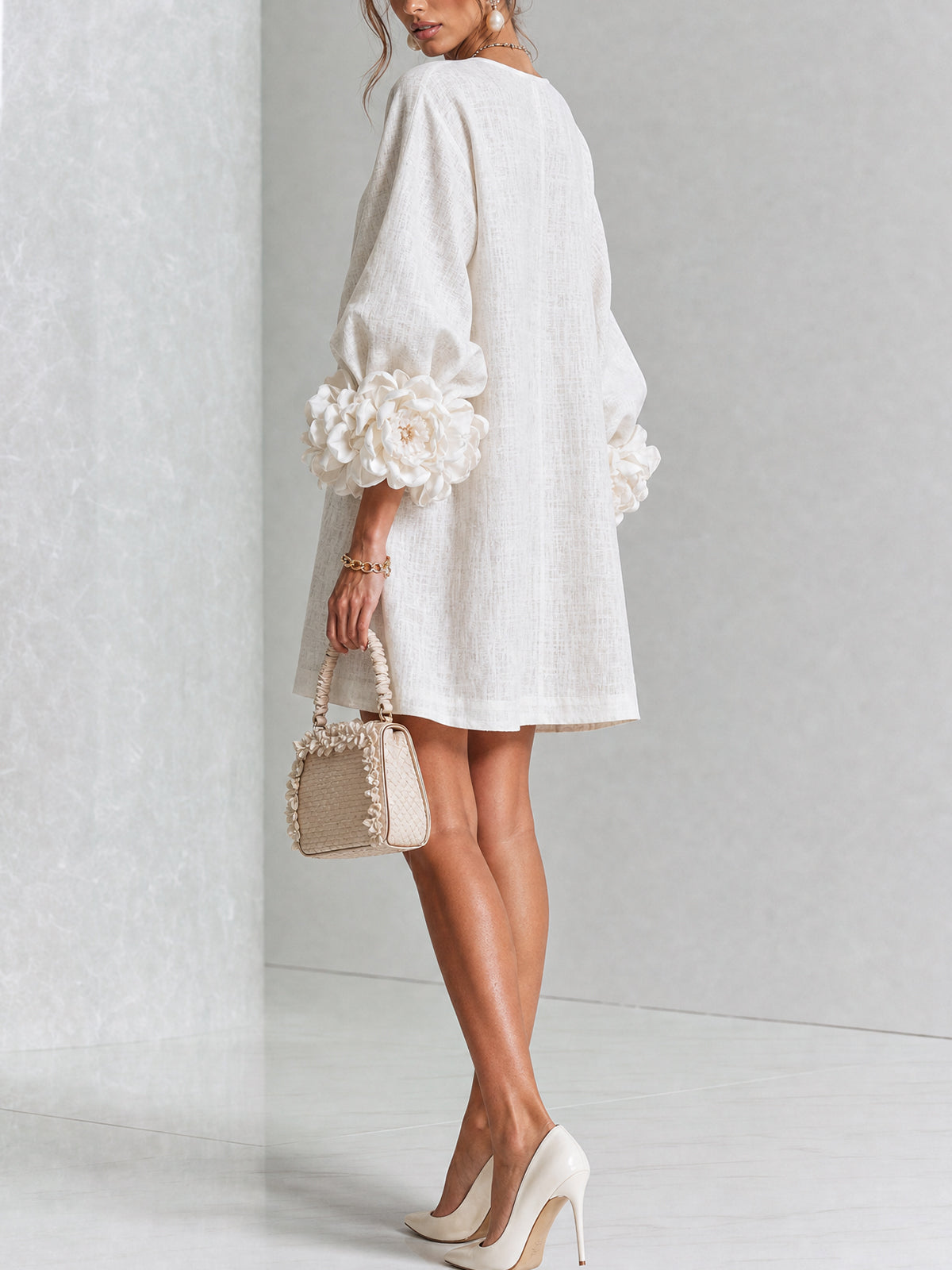 Silvia | Floral Cuff Button Mini Dress
