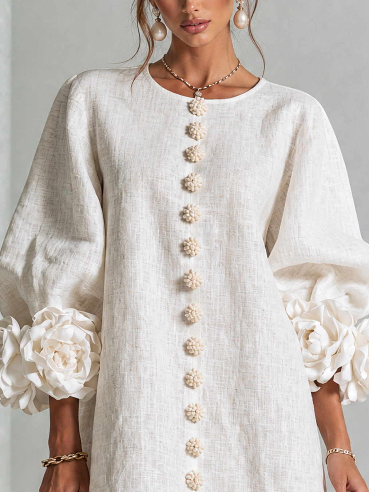 Silvia | Floral Cuff Button Mini Dress