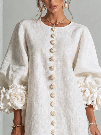 Silvia | Floral Cuff Button Mini Dress