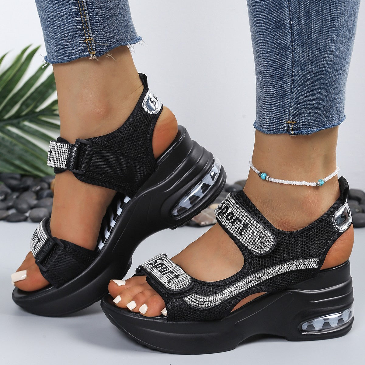 Women’s orthopedic platform sandals with crystals