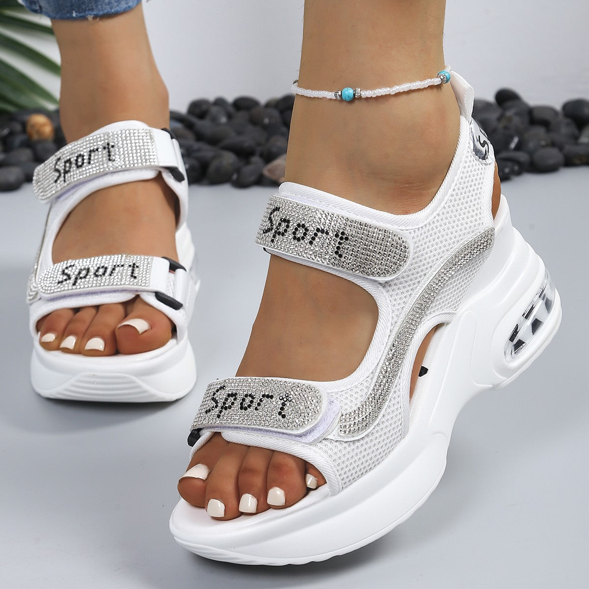 Women’s orthopedic platform sandals with crystals